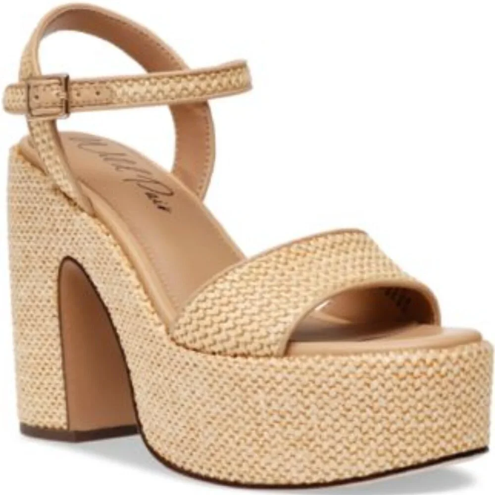 NEW Wild Pair Vidaa Ankle-Strap Patchwork Pl Natural Raffia 12